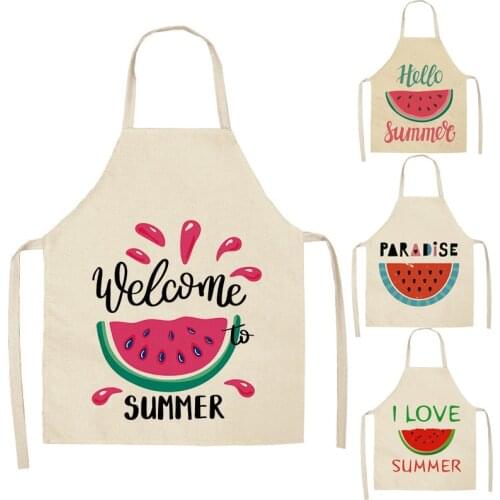1 Pcs Kitchen Apron Animal Watermelon Summer Printed Sleeveless Cotton Linen Aprons for Men Women Home Cleaning Tools