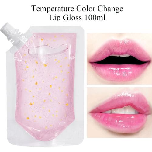 Color Change Lip Gloss with Gold Foil Moisturizing Lip Gloss Base Gel Wholesale Lipgloss Clear Lips Makeup Diy Material 100ml
