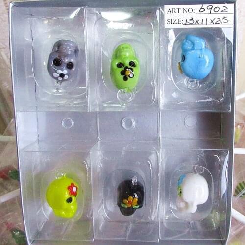6pcs Custom handmade miniature Figurines murano glass Skull Heads pendant animals statues Halloween Decoration cranium ornaments