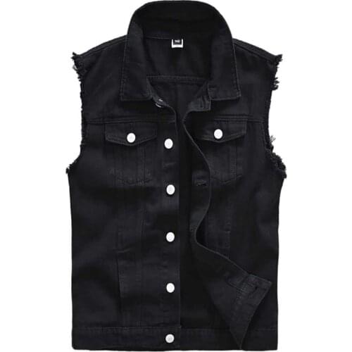 Plus Size 5XL Black Denim Vest Men Casual Sleeveless Jacket Streetwear Korean Slim Waistcoat Cowboy Male Clothing