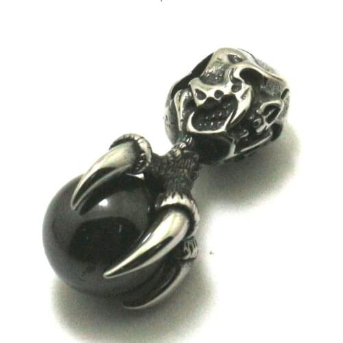 Men Boy 316L Stainless Steel Cool Punk Gothic Big Black Claw Evil Demon Flaming Hellfire Skeleton Big Stone Pendant Newest