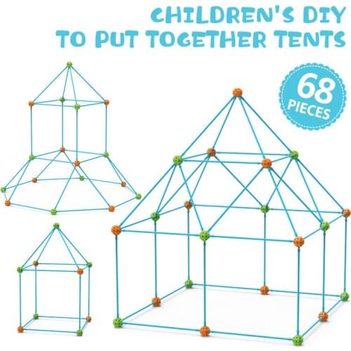 Fortress Building Kit Construction Fort Set 68 Pcs Building Kit DIY Building Toys 3D Construction Tent Toys for Boys and Girls