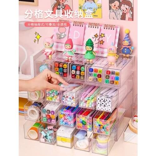 PS Drawer Type Desktop Organizer Pen Pencil Storage Box Makeup Lipstick Shelf Office School Stationery Supplies 2021
