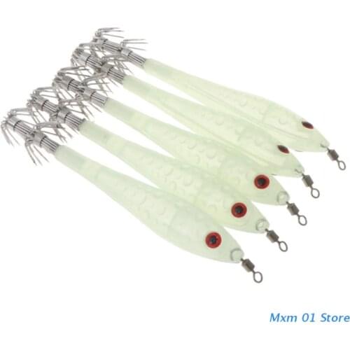 5Pcs Glow In Dark Luminous Squid Cuttlefish Fishing Lures Tackle Jig Bait Hooks