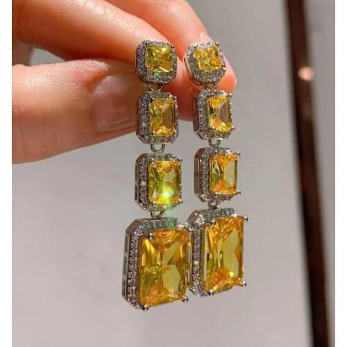 2021 New Luxury Topaz High Carbon Diamond Drop Dangle Earrings Vintage Wedding Engagement Fine Jewelry Gift For Women Wholesale