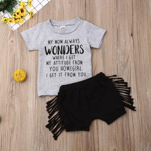 Pudcoco Newborn Baby Girl Clothes Cotton Letters Print T-Shirt Tops Tassel Short Pants 2Pcs Outfits Clothes Summer