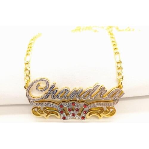 3UMeter Hip Hop Letter Necklace Name Crystal Double Plated Name Necklace Stainless Steel Custom Carving Batch of Flower for Gift