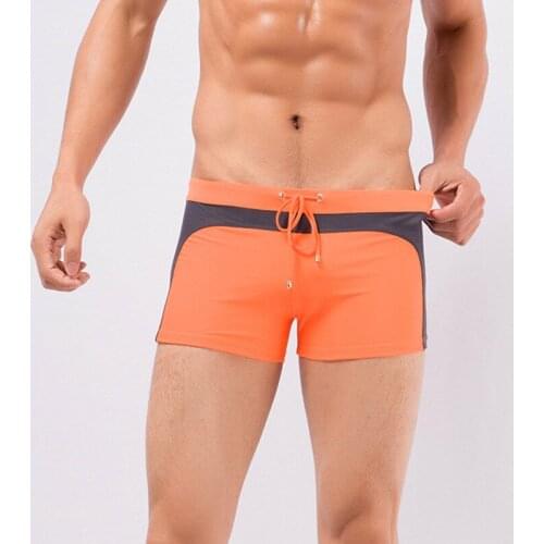 Sexy Mens Swimming Suits Patchwork Low Waist Summer Beach Swimming Boxers Mens Hot Spring Swimming Trunks