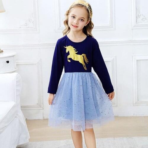 Unicorn Dress Baby Girl Clothes Animal Appliques Kids Girls Dresses Long Sleeve Autumn Princess Dress Toddler Cotton Costume