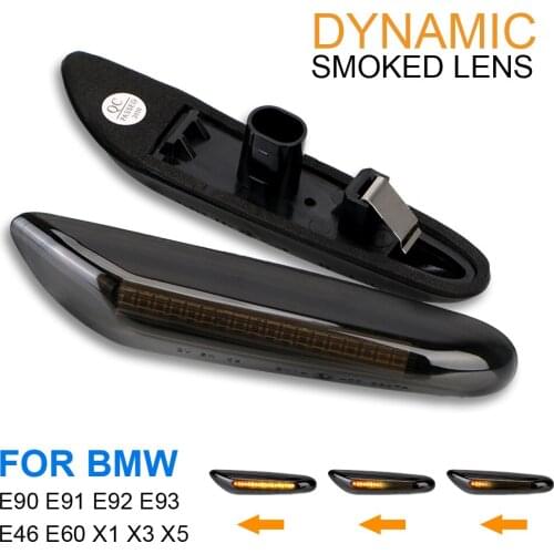 Blinker Lamp Dynamic Flowing Waterproof Turn Signals For BMW E46 E60 E90 E91 E92 E93 X1 X3 X5 LED Side Marker Light Smoke Lens