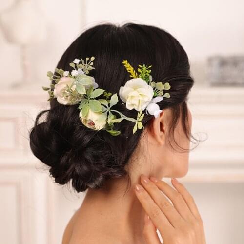 Romantic Light yellow Wedding Hair Pins Leaf Bridal hair clip Flower Hair Accessories for bride decoration