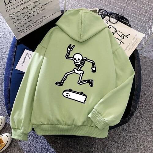 Skeleton Skateboard Sweatshirt Gothic Harajuku Hoodie 90s Aesthetic Woman Cotton Hoodies Cute Over Size Sweatshirts for Girls