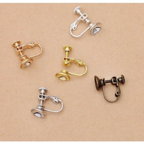200pcs 14x17mm Screw Ear Clip Earring Settings Rotate Earring 8mm Circle Pearl Caps Bezel Base Findings Blank Bezel DIY Crafts