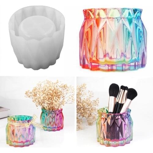 DIY Handmade Epoxy Resin Molds Faceted Vase Cut Faced Pen Holder Shaped Storage Jar Mirror Silicone Mold