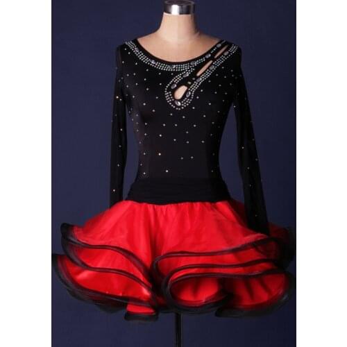 Lady Latin Dancing Dress Long Sleeve Diamond Drill Suit Latin Dance Compitition Suit Performance Costume Diamond Dress D-0165