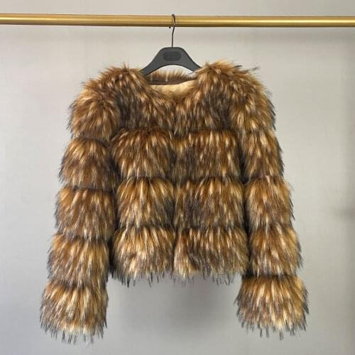 Winter Womens Fur Jacket Coat O-Neck Full Sleeve High Quality Thick Warm Faux Raccoon Dog Fox Short New Top Fashion QD.YISHANG