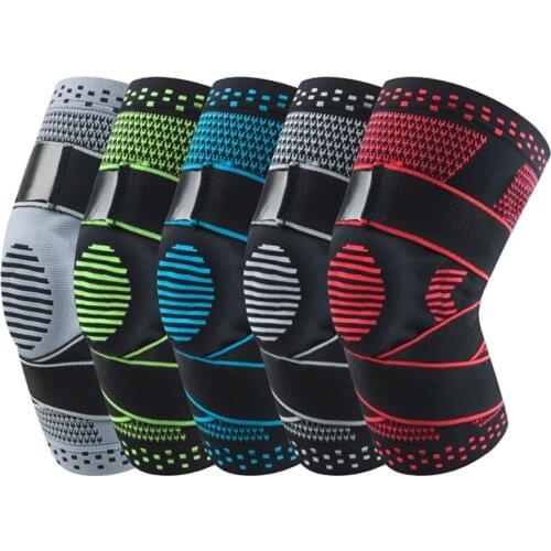 1pcs Crossfit Basketball Compression Elastic Knee Sleeve Support Protector Bandage Brace Pressurized Silicone Spring Kneepad