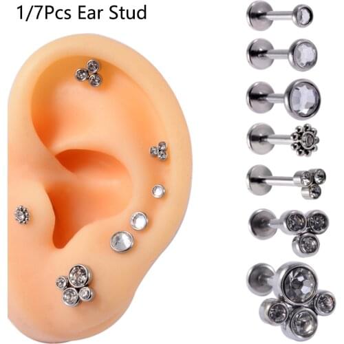 1Pack Clear CZ Gem Ear Tragus Helix Cartilage Upper Lobe Stud Lip Labret Rings Piercing Body Jewelry