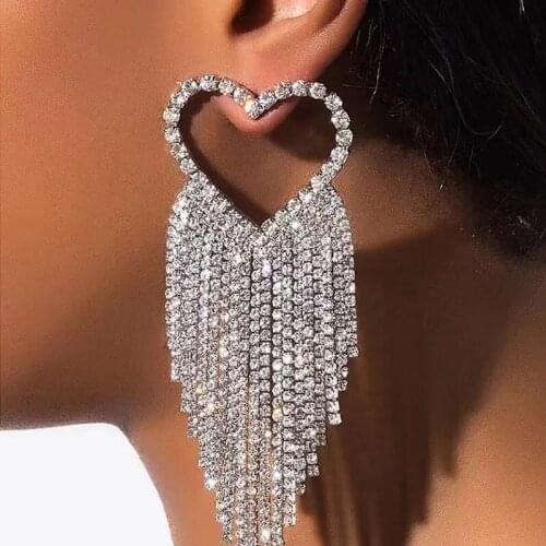 2020 shining for women fashion long Tassel Earrings Heart Rhinestone Wedding Pendant Crystal Earrings Jewelry Party accessories