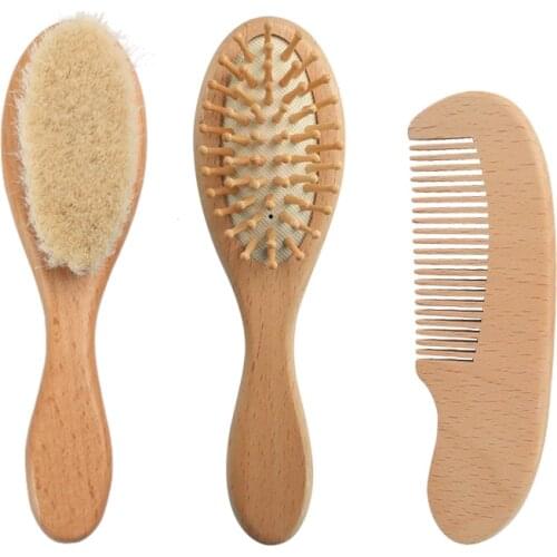 3PCS / SET baby shampoo brush shower wool brush childrens beech wood