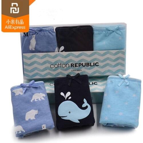 3pcs xiaomi mijia cotton womens underwear triangle print thin section student summer cotton low waist sexy lace underwear