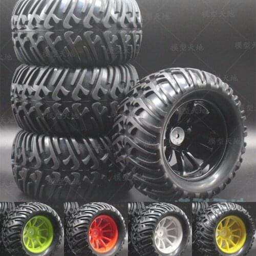 4pc 1/10 Off-Road Car Monster Bigfoot Truck Tires 70*125MM Plastic Wheel Rim Rubber Tyre for HSP HPI 94108 94111 94188 88010