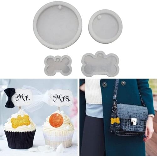 4 Pcs Dog Bone Shaped Silicone Mold Set Round Keychain Epoxy Resin Mould Dog Tag Pendant DIY Crafts JewelryCasting Mold T21F