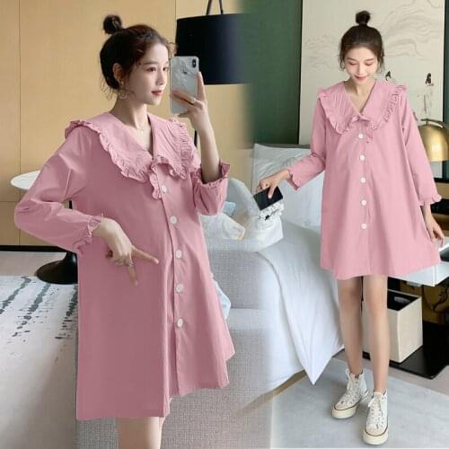 859# Maternity Clothes Spring Autumn Cotton Long Sleeve Loose Stylish Dress for Pregnant Women Pregnancy Clothes