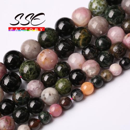 AAAAA Natural Tourmaline Round Loose Beads Natural Stone Bead 4 6 8 10 12mm For Jewelry Making DIY Charm Bracelets Necklace 15