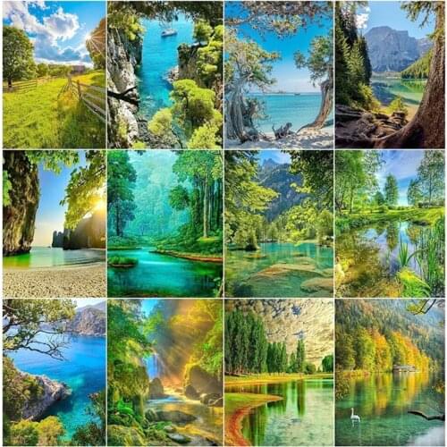 Uone Diamond Painting Aлмазная Mозаика Genshin DIY Stitch Nature Scenery Lake Embroidery Rhinestone KidsMystery Box Home Decor