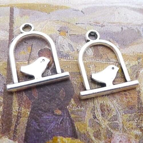 30pcs/Lot 18x15mm Hollow Birdcage Charms Antique Silver Color Bird Pendants for DIY Jewelry Making Charm