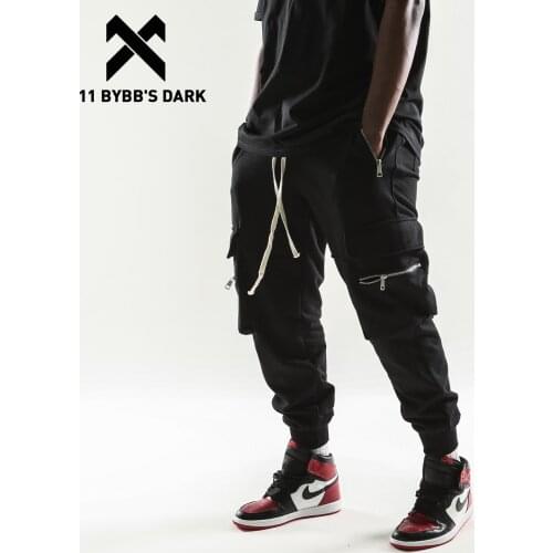 11 BYBBS DARK Hip Hop 2020 Summer Zipper Pockets Cargo Pants Fashion Streetwear Loose Casual Joggers Men Tatical Trousers Black