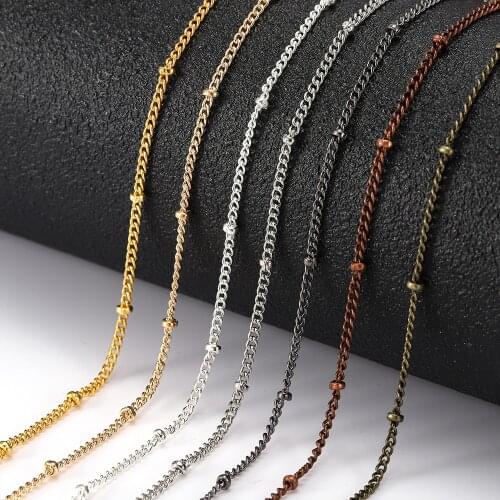 5M 1.45mm Chain Width Necklace Chains Flat Oval Link Chains with Beads Station Ball Chains For Diy Jewelry Making Accessories
