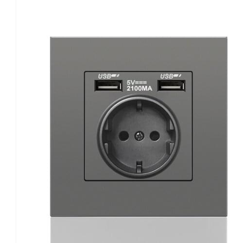 DepoGuye wall type dual USB power socket 2.1A, bedroom socket, 16A wall socket, PC panel, Spain, Russia and EU standard socket