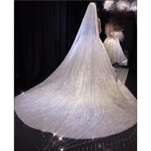 3.5 Meters Full Edge with Lace Bling Sequins One Layers Long Wedding Veil with Comb White Ivory Bridal Veil 2019