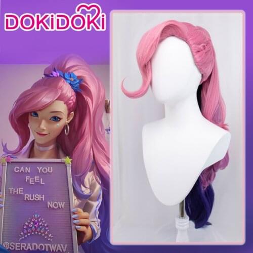 DokiDoki Game League of Legends Cosplay KDA Seraphine LOL League of Legends K/DA Costume Seraphine Wig Halloween Ponytail