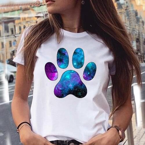 Women T-shirts Dog Paw Space Cute Cartoon Trend Animal Pet 90s Summer Graphic Print Female Stylish T Top Shirt Girl Tee T-Shirt
