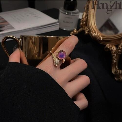 HANGZHI 2021NEW Light luxury design temperature change color ring female fashion fox opening exquisite net red index finger ring