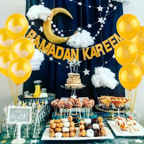 HUIRAN Gold Silver RAMADAN KAREEN Banner Eid Mubarak Decor Islamic Muslim Mubarak Decoration Eid Al Adha Festive Party Supplies