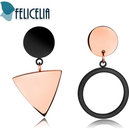 Felicelia Personalized Triangle Circle Asymmetric Geometric Earrings For Women Girls Rose Gold Color Dangle Earrings Jewelry