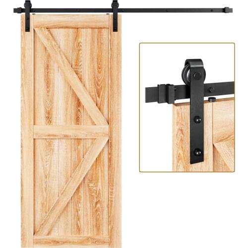 HACCER 4-9.6FT Single Sliding Barn Door Hardware Wood Door Hardware Kit Black J-Shaped Top Mounted Hangers System