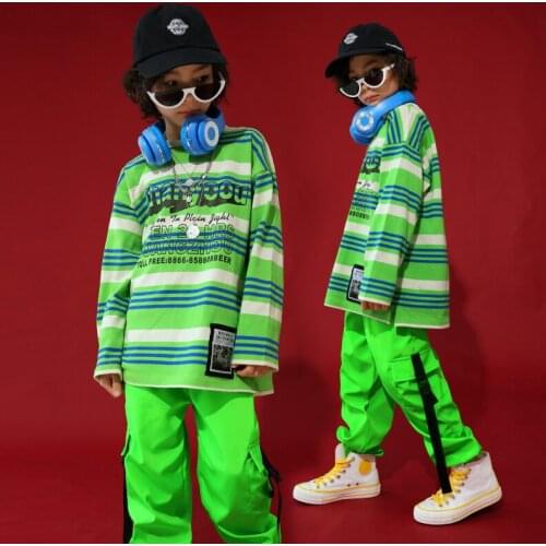 Jazz Dance Costumes For Boys Green Hip Hop Stage Rave Outfit Long Sleeve Street Dance Performance Clothing Practice Wear DC2890