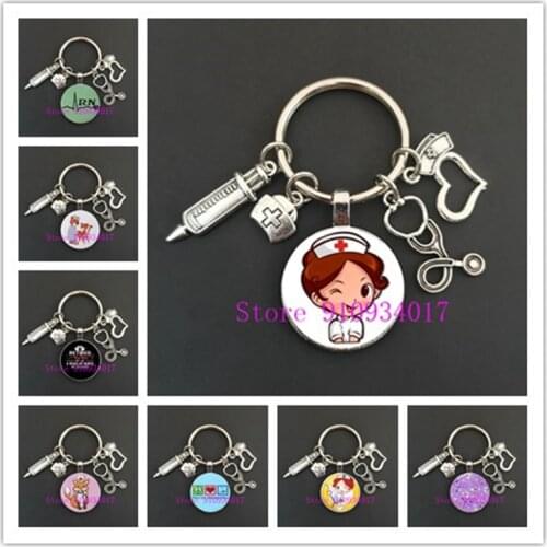 Cute medical key ring syringe nurse cap stethoscope doctor and nurse decoration keychain doctor and nurse gift keychain