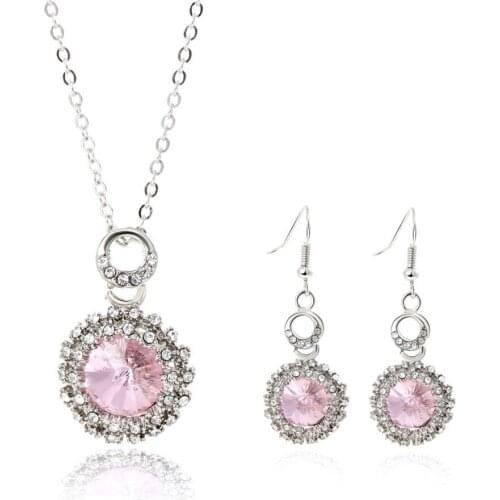 Trendy Silver Jewelry Set For Women Flower CZ Stone Charm Pendants Necklaces Drop Earrings LOVE Bridal Anniversary Gift