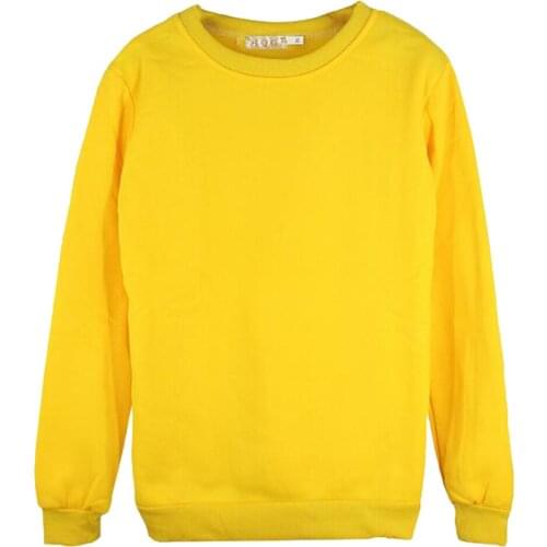 Unisex Crewneck Fleece Sweatshirt Plain Pullover Crew Neck Jumper Yellow