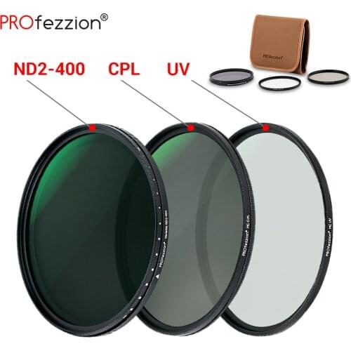 3 Pcs UV CPL ND ND2-400 Lens Filter Kit with a Lens Filter Pouch for Canon Nikon 49mm 52mm 55mm 58mm 62mm 67mm 72mm 77mm 82mm
