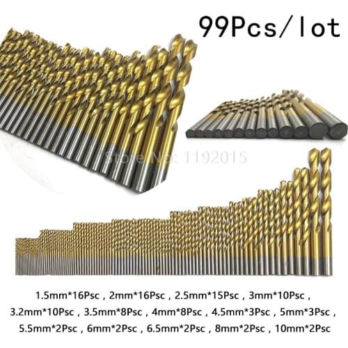 99pcs/Set Twist Drill Bit Set Saw Set HSS High Steel Titanium Coated Drill Woodworkin Tool 1.5-10mm For Cordless Screwdriver