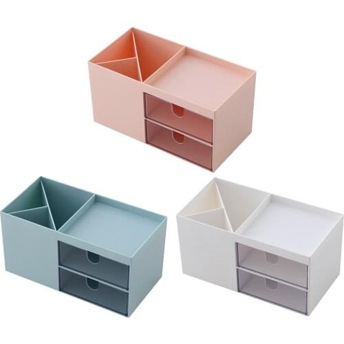 Desktop Storage Box Makeup Organizer 3 Compartments Cosmetic Storage Box Organizer Jewelry Nail Polish Makeup 2 Drawer Container