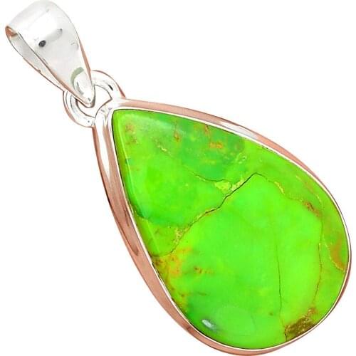 Nature Green Mohave Turquoise Pendant 925 Sterling Silver, 44 mm, MHBAP5321