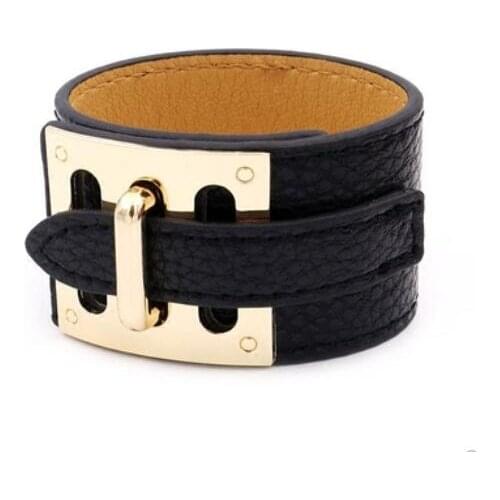 New version adjustable leather men and women alloy wide buckle couple bracelet